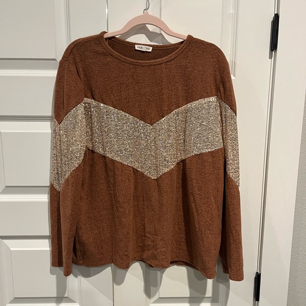 Burnt orange and sequin sweater medium